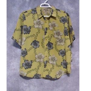 NWT XG Vintage Gray Tan Floral Short Sleeve Shirt